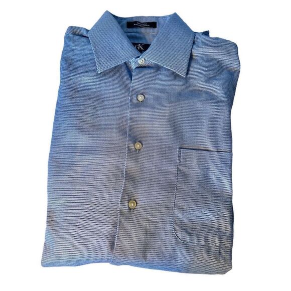 CK Calvin Klein Blue Jacquard Dress Shirt Sz 15 32/33 Button Down Long Sleeve - Picture 1 of 9